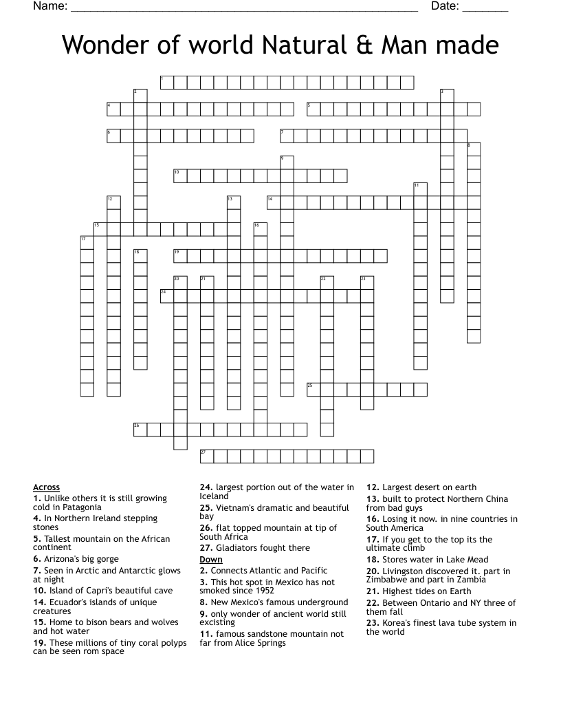  Wonder of world Natural & Man made Crossword