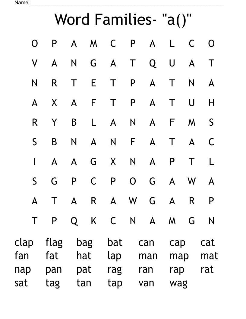  Word Families- "a()" Word Search