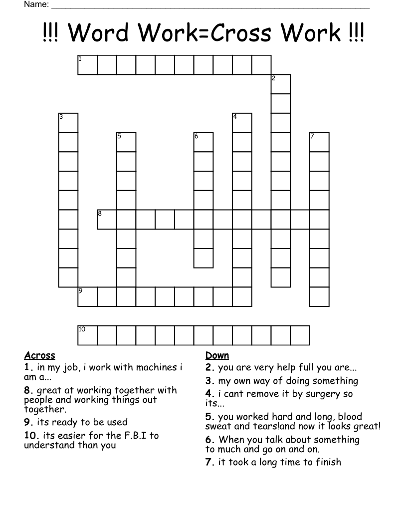 !!! Word Work=Cross Work !!!