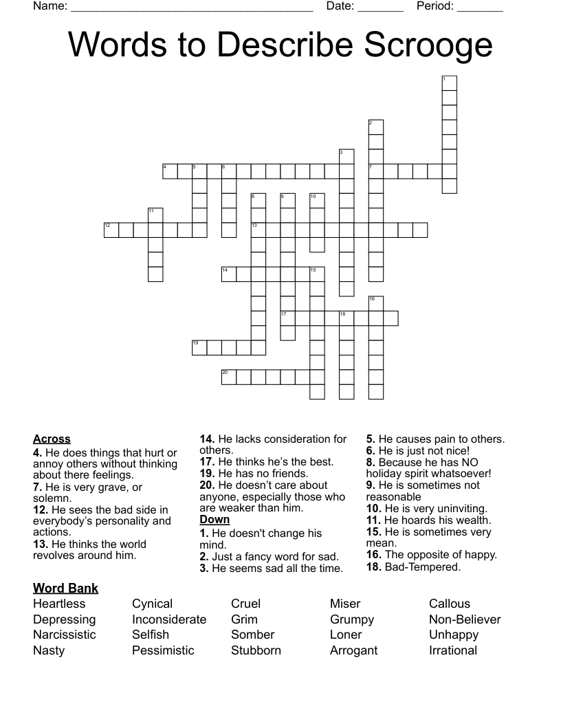  Words to Describe Scrooge  Crossword
