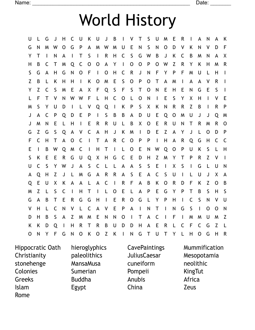 World History Word Search
