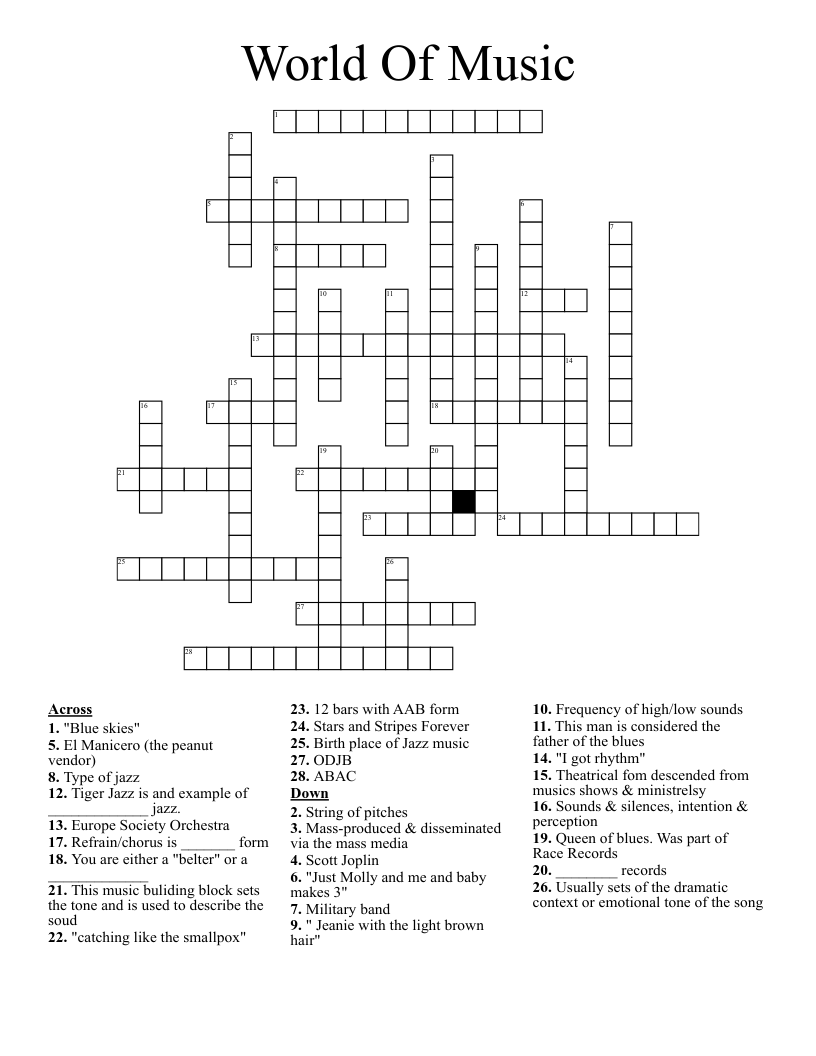  World Of Music Crossword