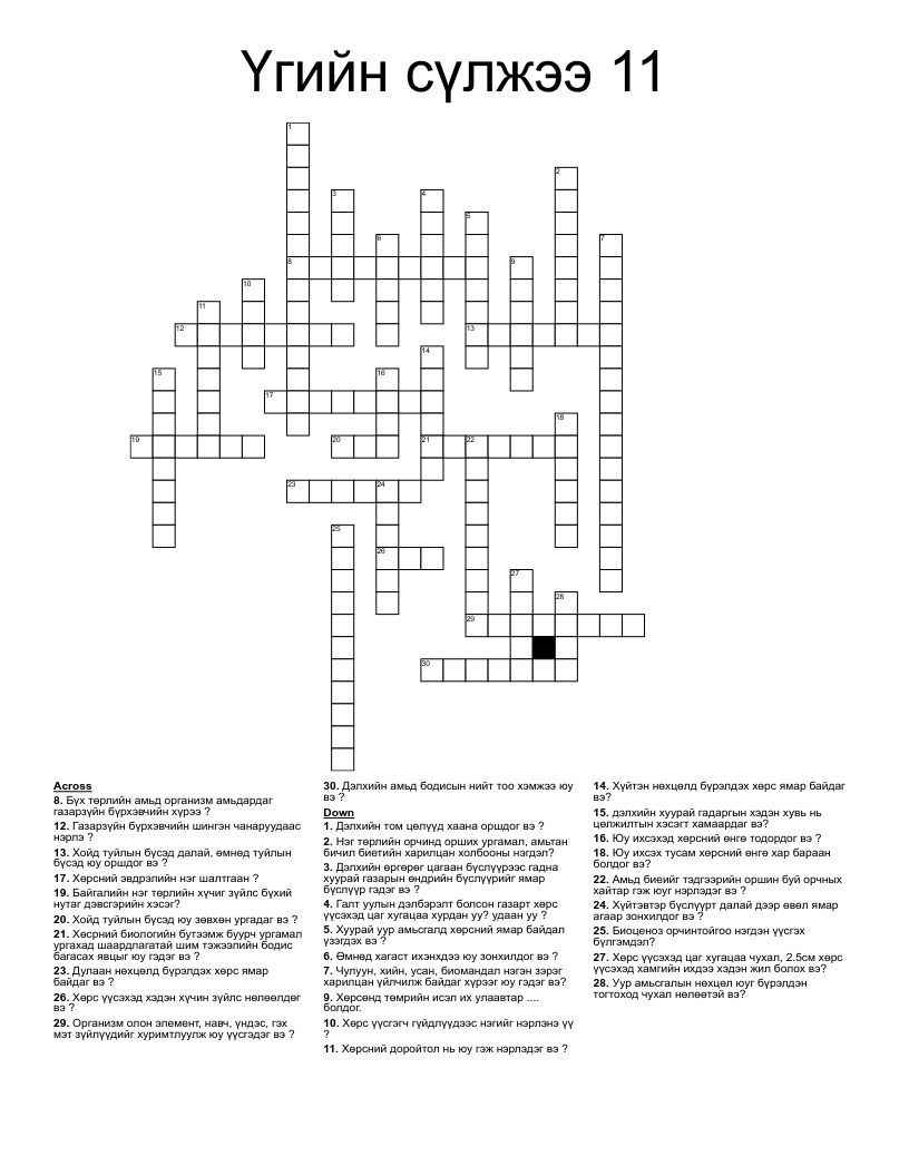 Үгийн сүлжээ 11 Crossword