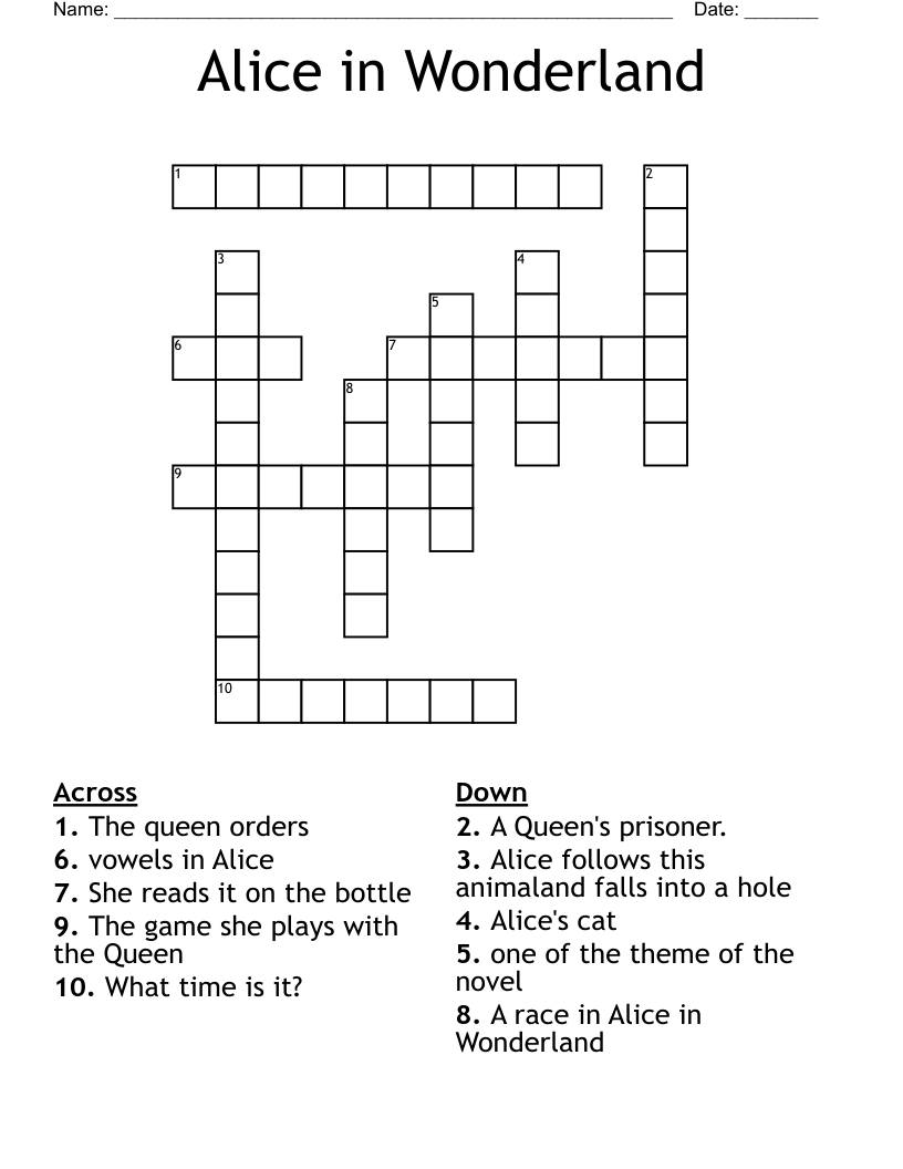   Alice in Wonderland  Crossword