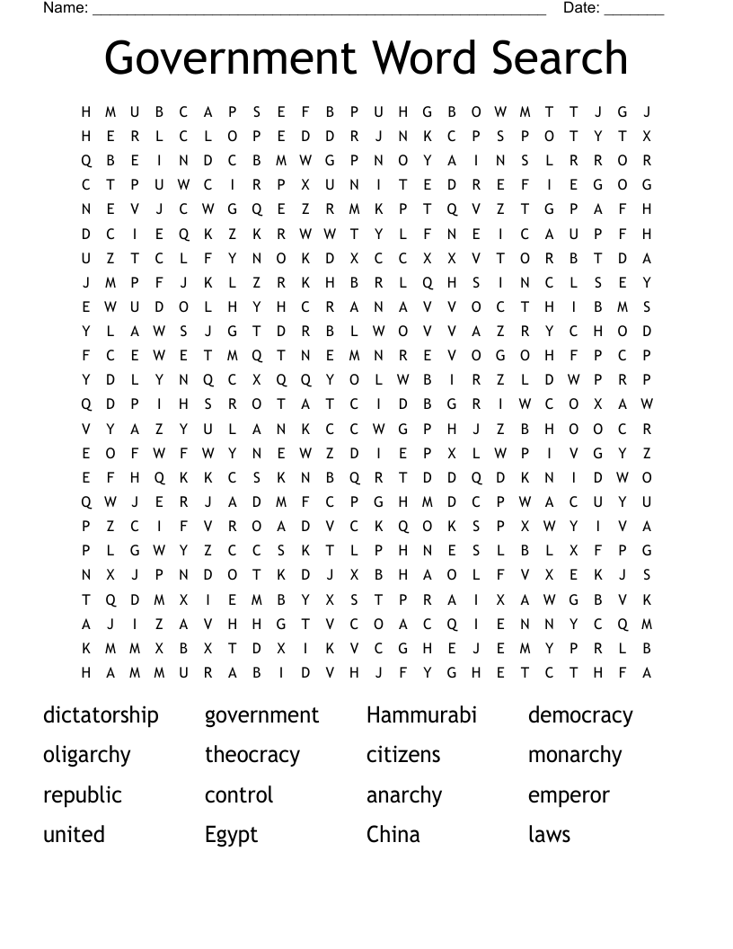   Government Word Search