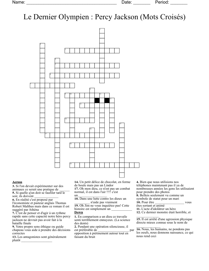   Le Dernier Olympien : Percy Jackson (Mots Croisés) Crossword