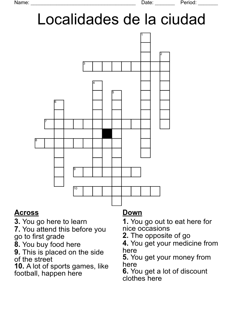   Localidades de la ciudad Crossword