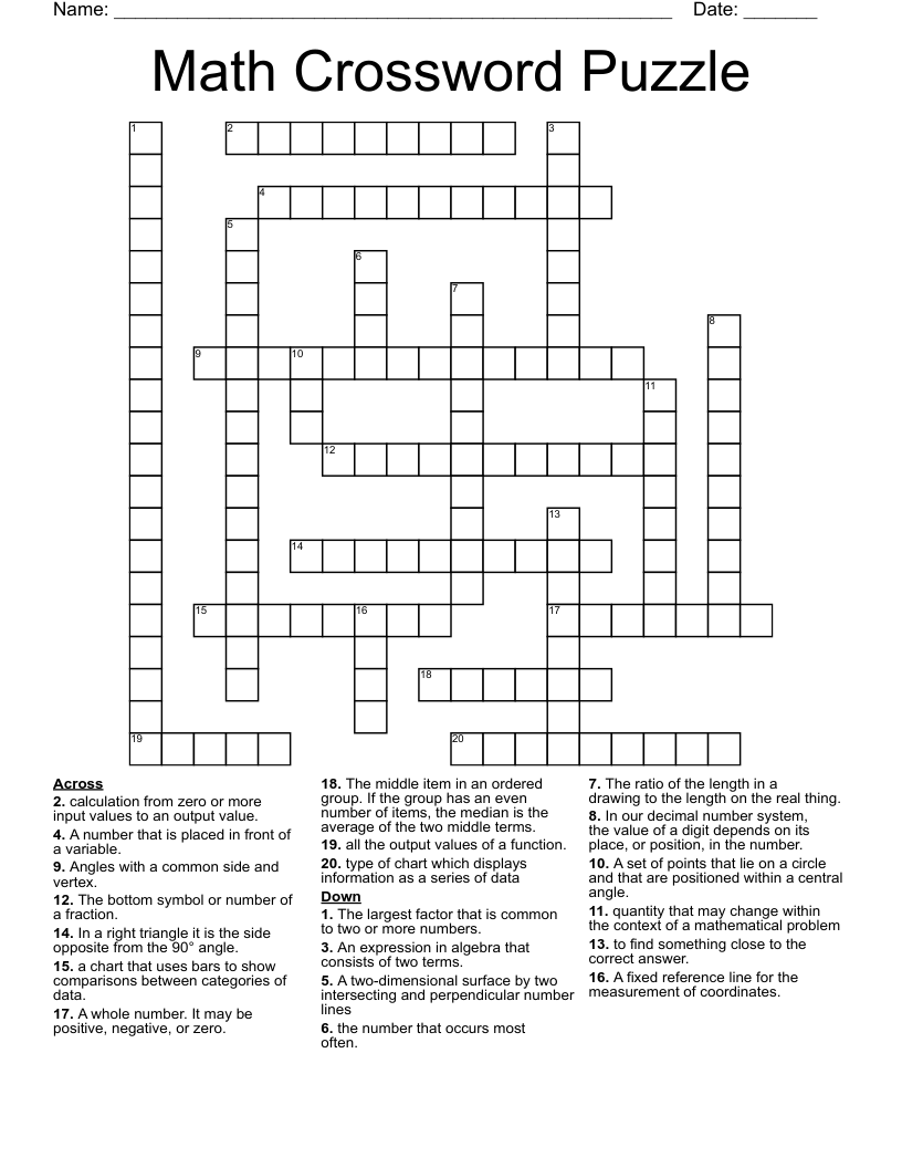   Math Crossword Puzzle