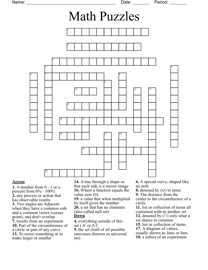   Math Puzzles Crossword