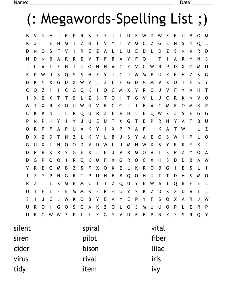  (: Megawords-Spelling List ;) Word Search