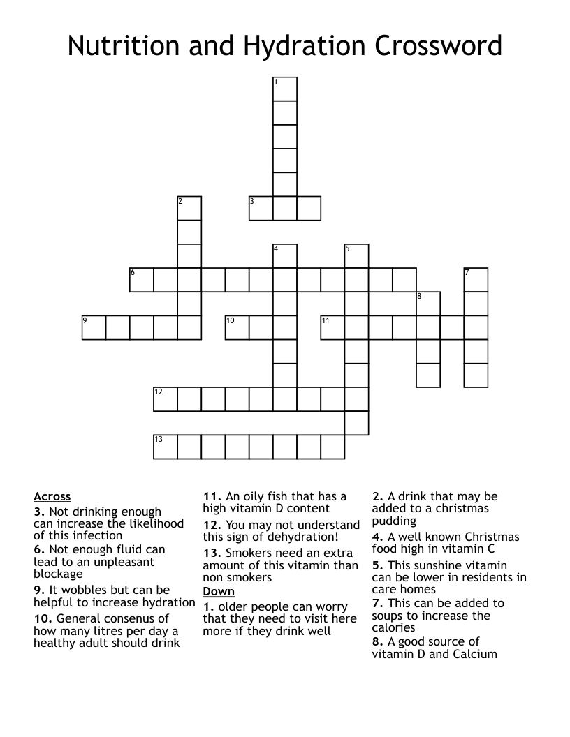   Nutrition and Hydration Crossword