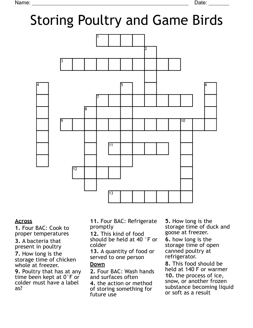   Storing Poultry and Game Birds Crossword
