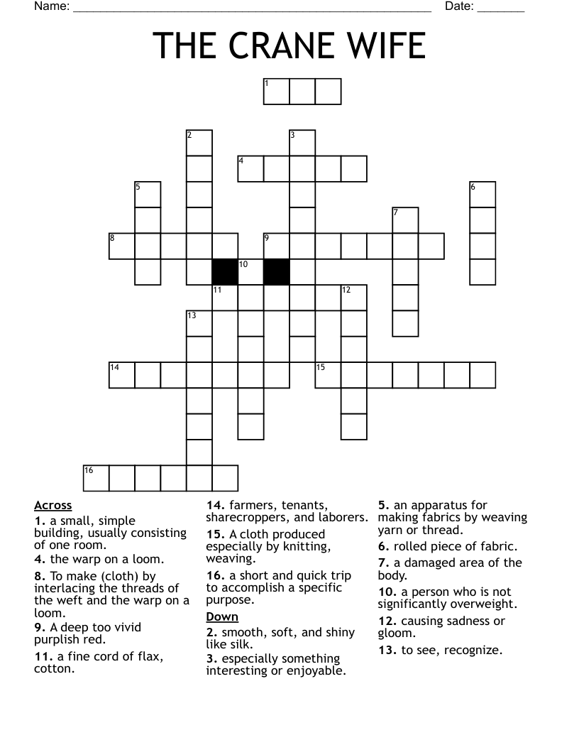   THE CRANE WIFE      Crossword
