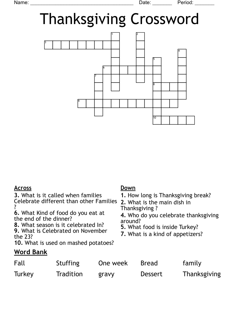   Thanksgiving Crossword