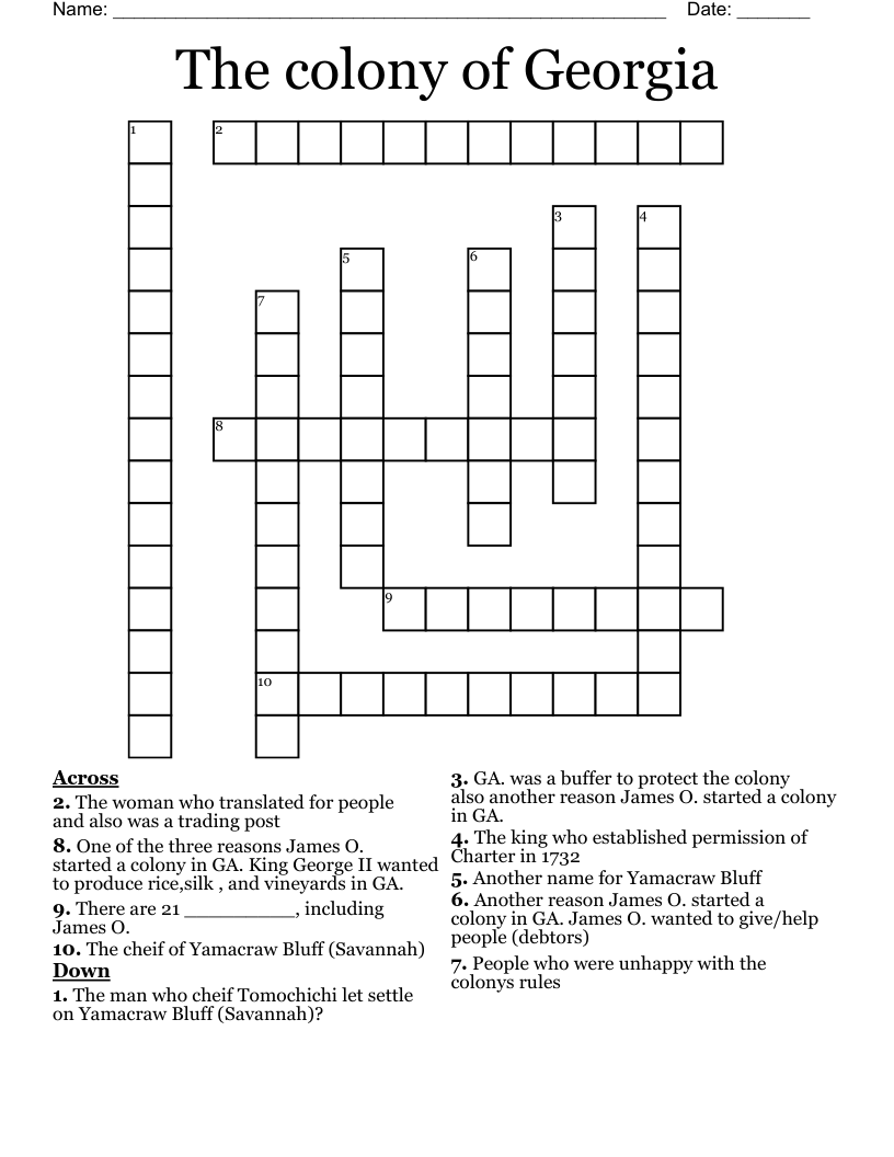   The colony of Georgia Crossword