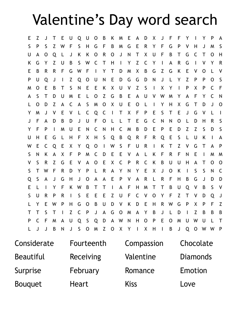   Valentine’s Day word search 