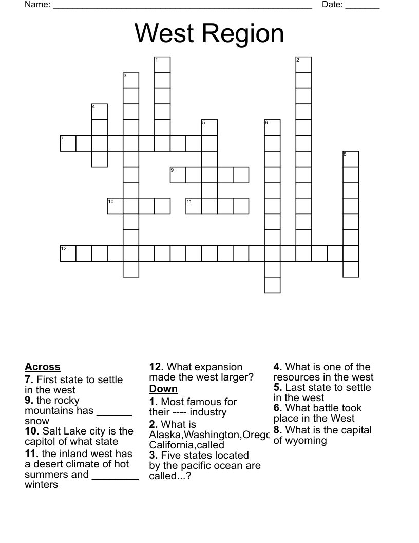   West Region Crossword