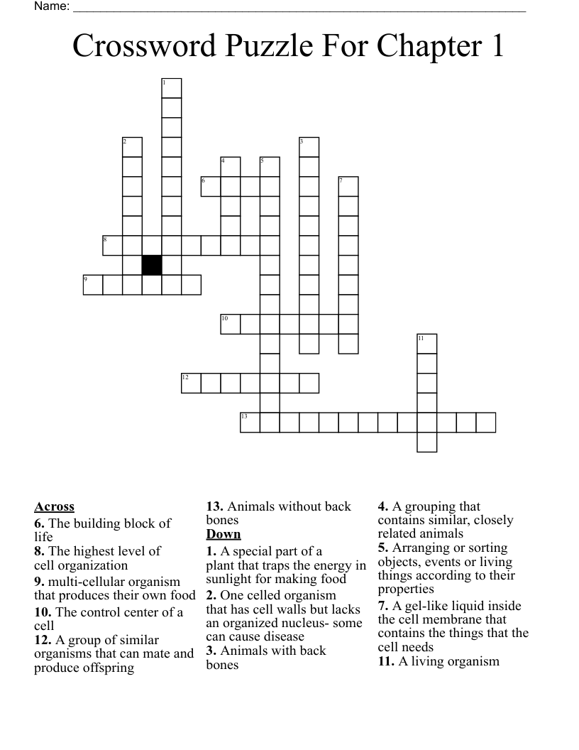    Crossword Puzzle For Chapter 1