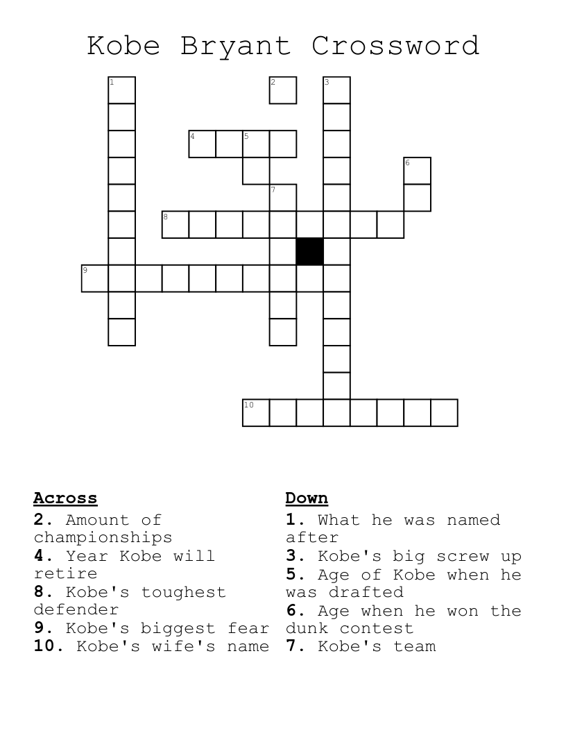    Kobe Bryant Crossword