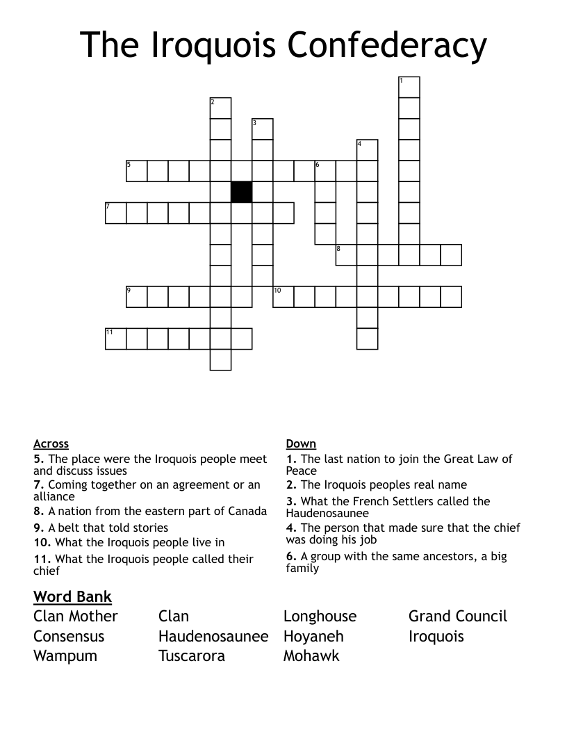    The Iroquois Confederacy Crossword
