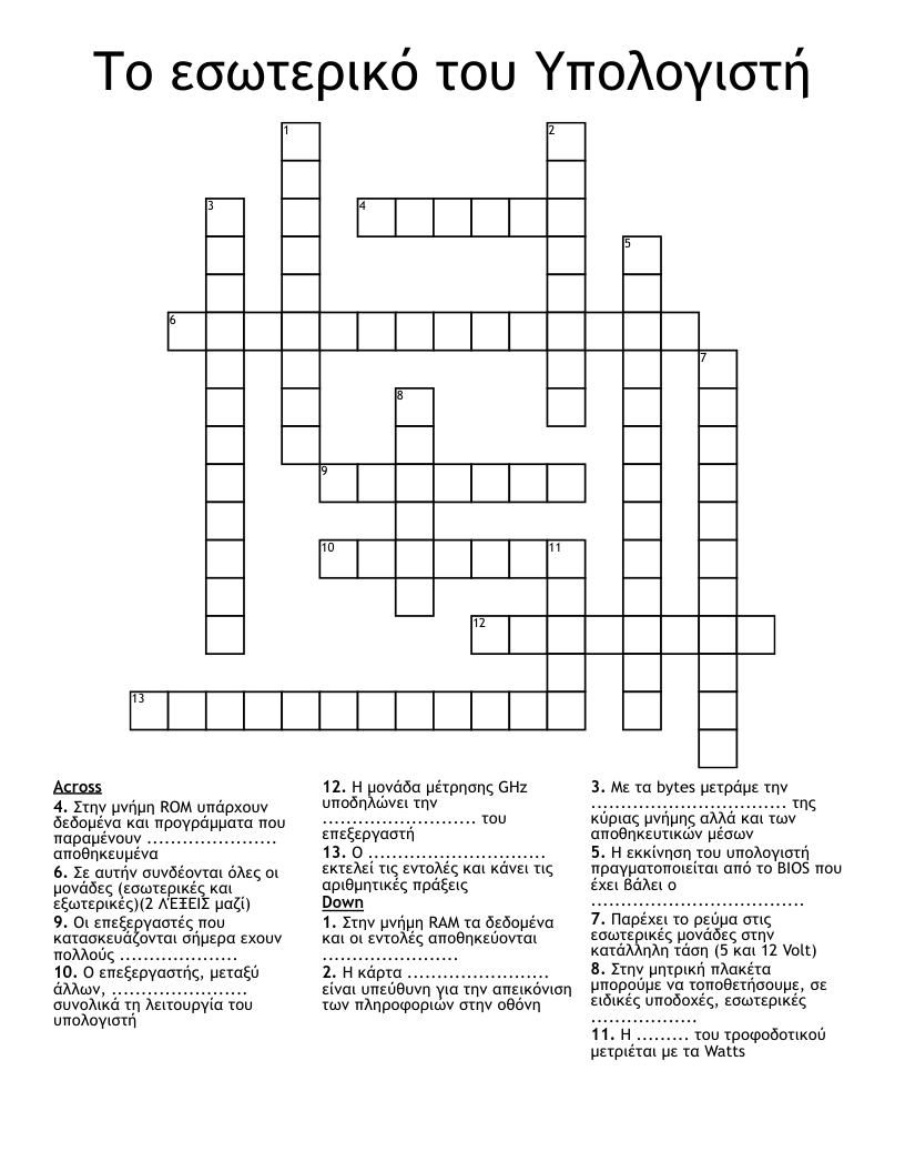 Το εσωτερικό του Υπολογιστή Crossword