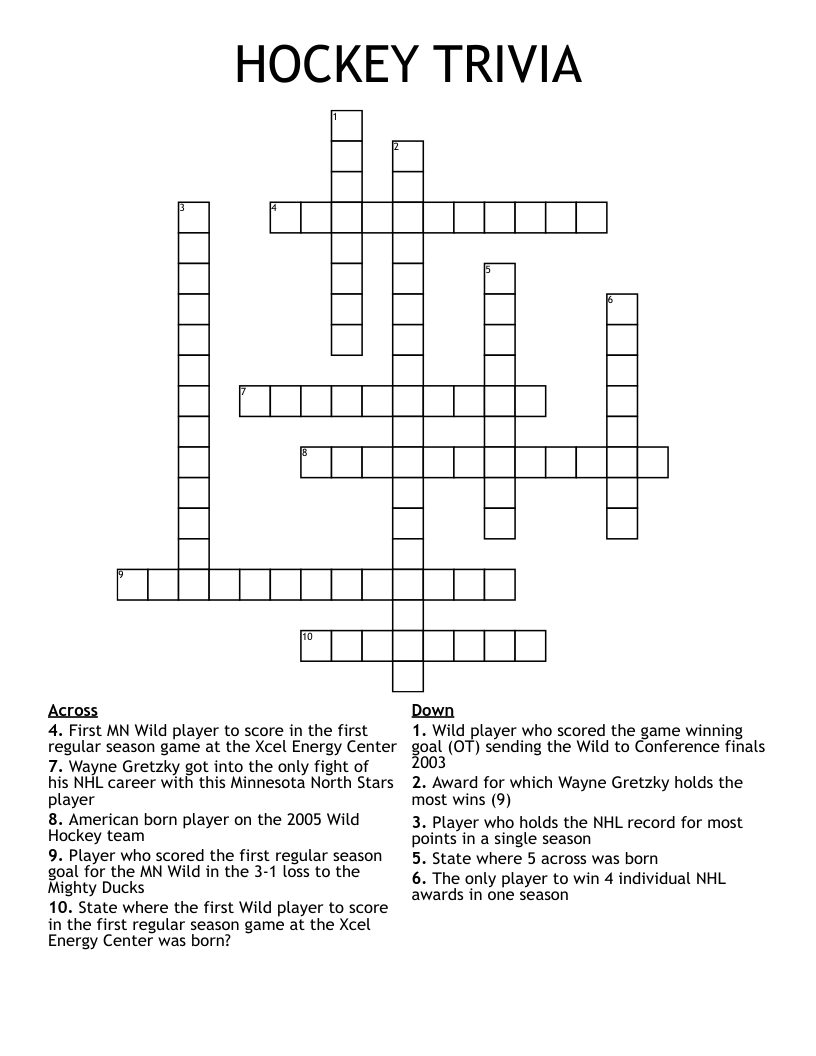     HOCKEY TRIVIA  Crossword