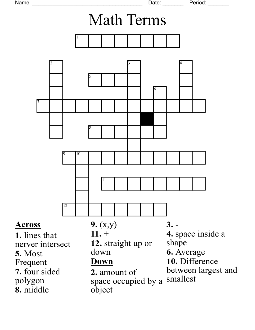      Math Terms Crossword