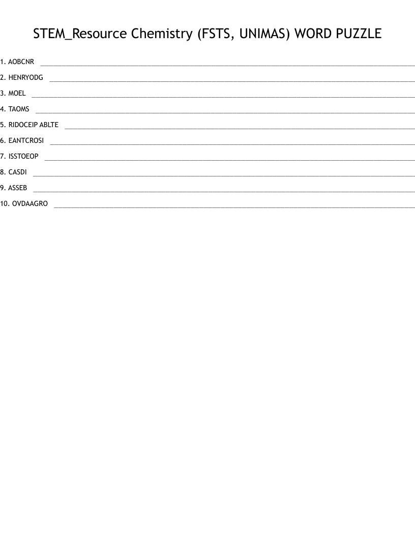      STEM_Resource Chemistry (FSTS, UNIMAS)  WORD PUZZLE Word Scramble