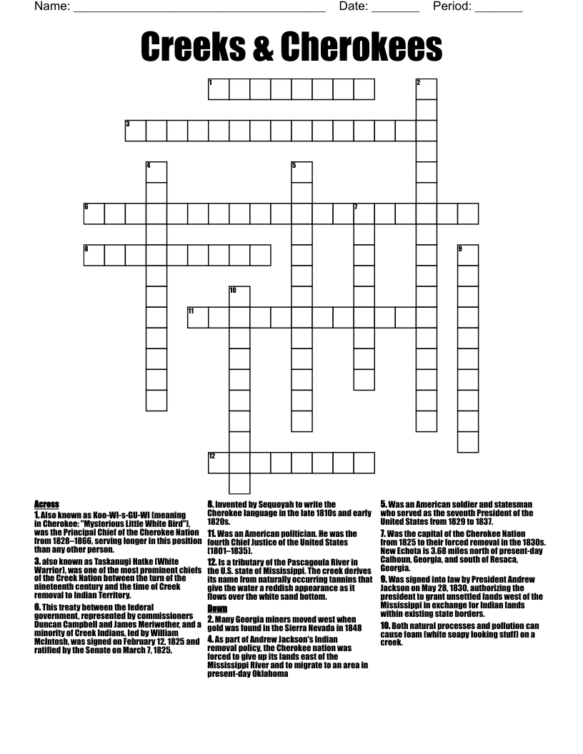        Creeks & Cherokees Crossword