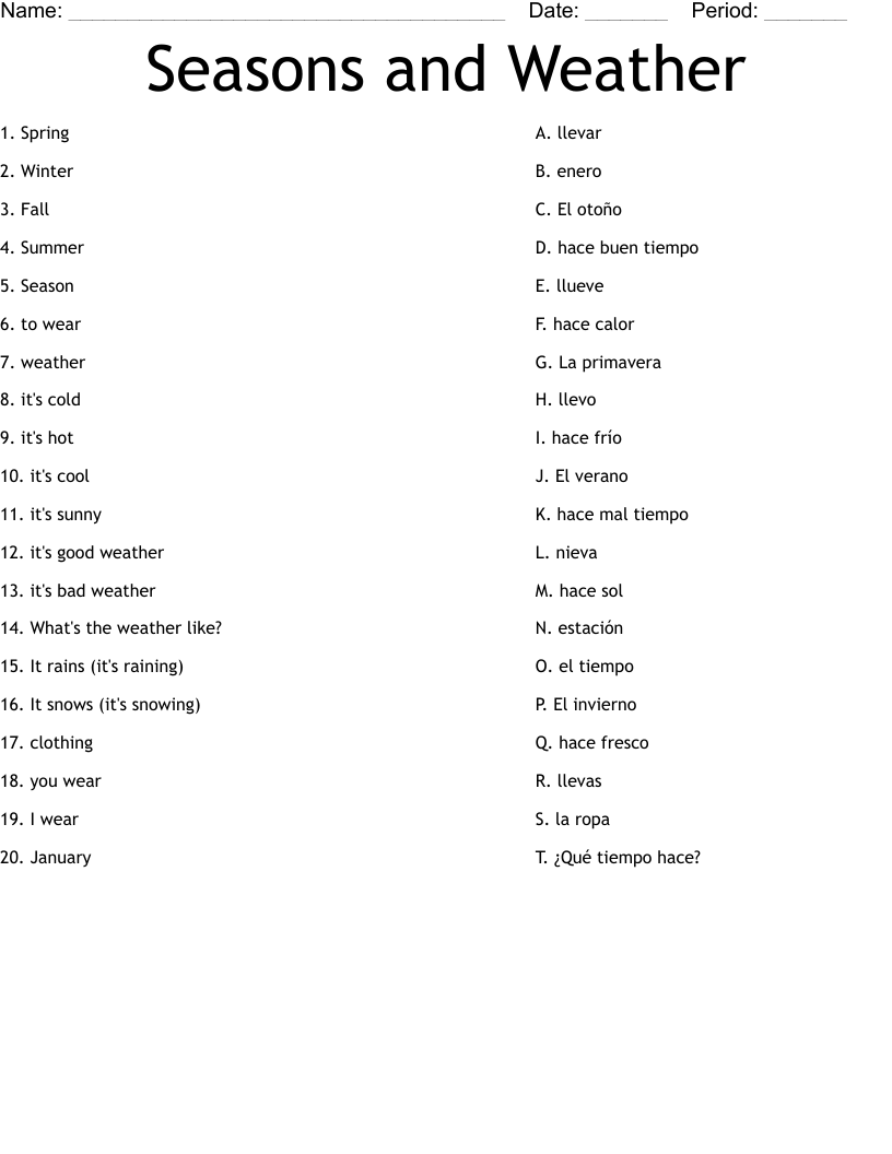         Seasons and Weather Worksheet