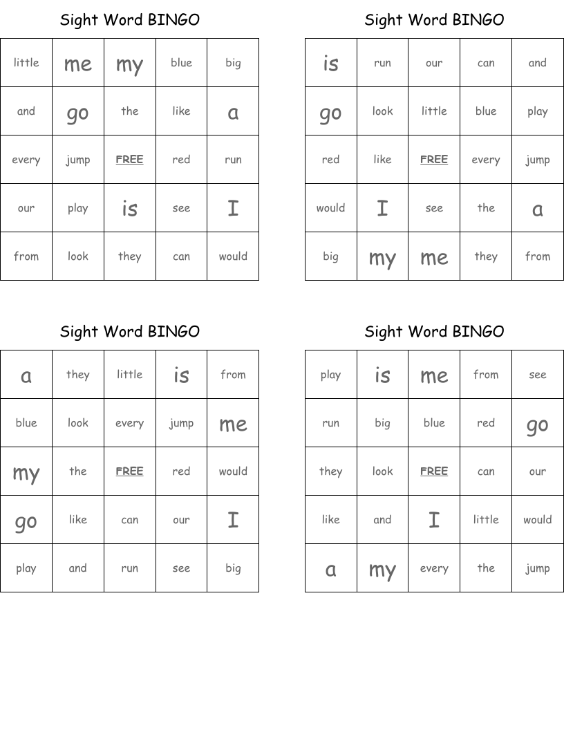            Sight Word BINGO