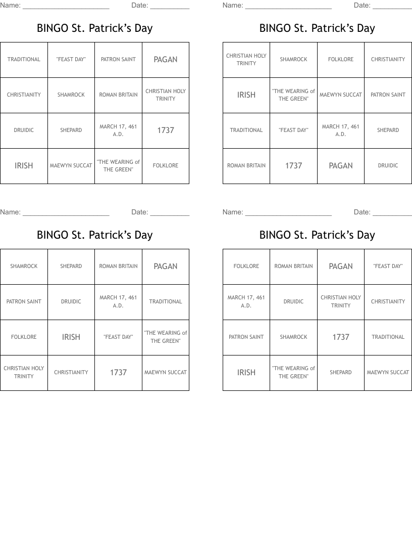                  BINGO  St. Patrick’s Day