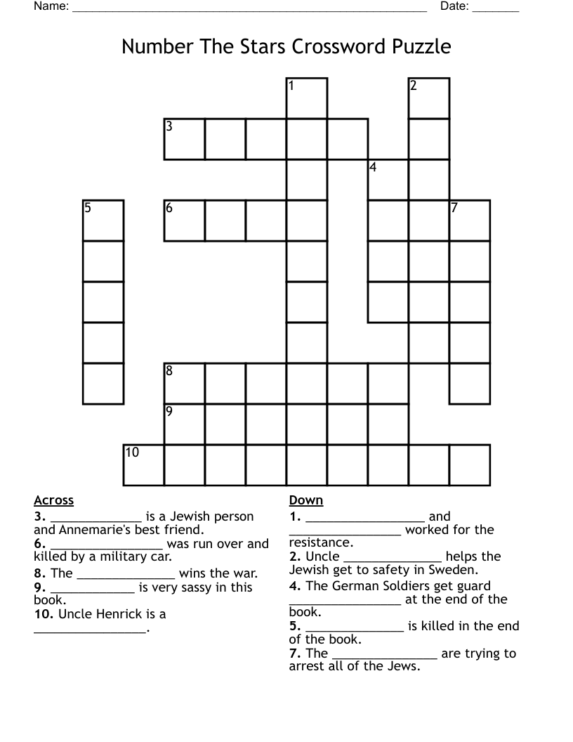                     Number The Stars Crossword Puzzle