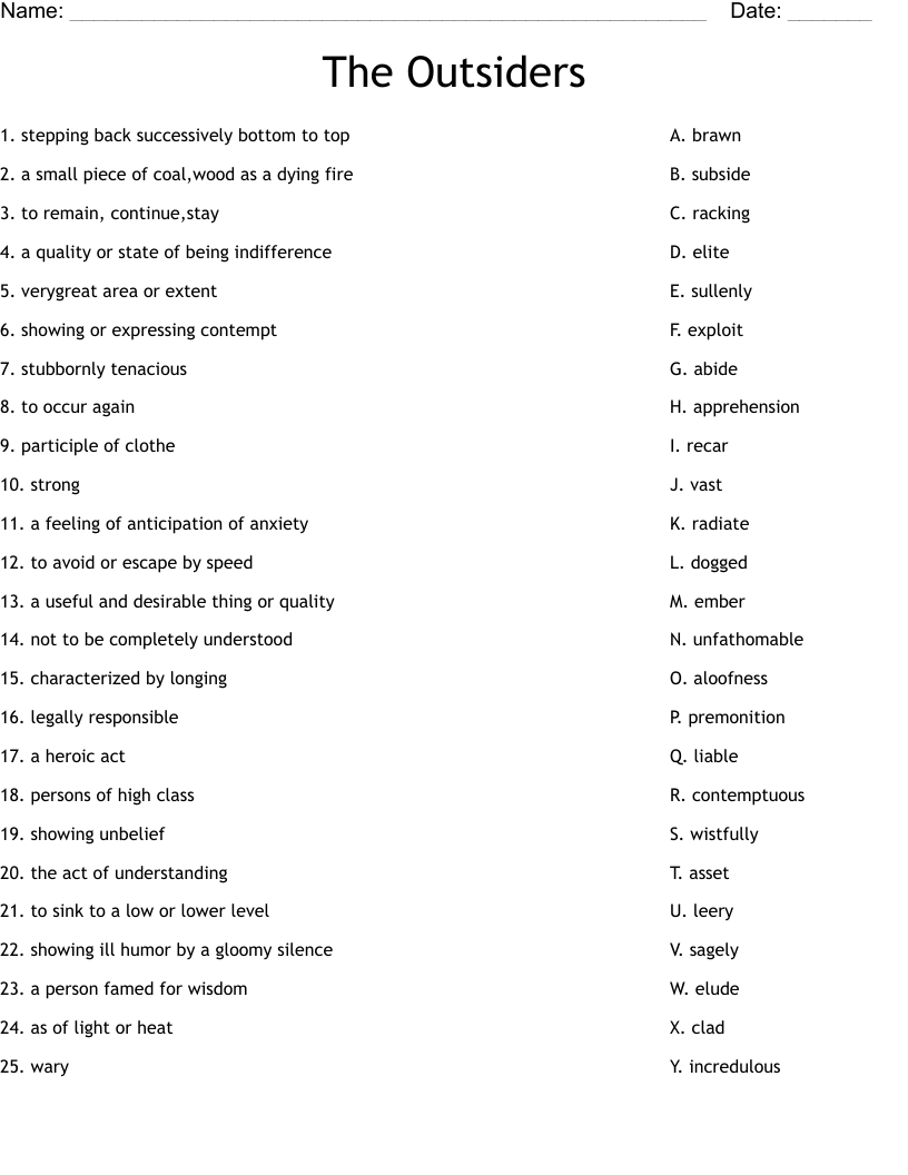                            The Outsiders                 Worksheet