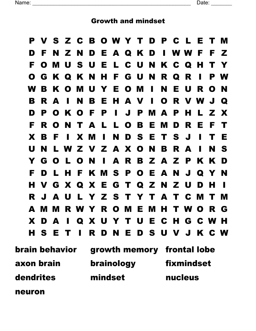                              Growth and mindset                              Word Search