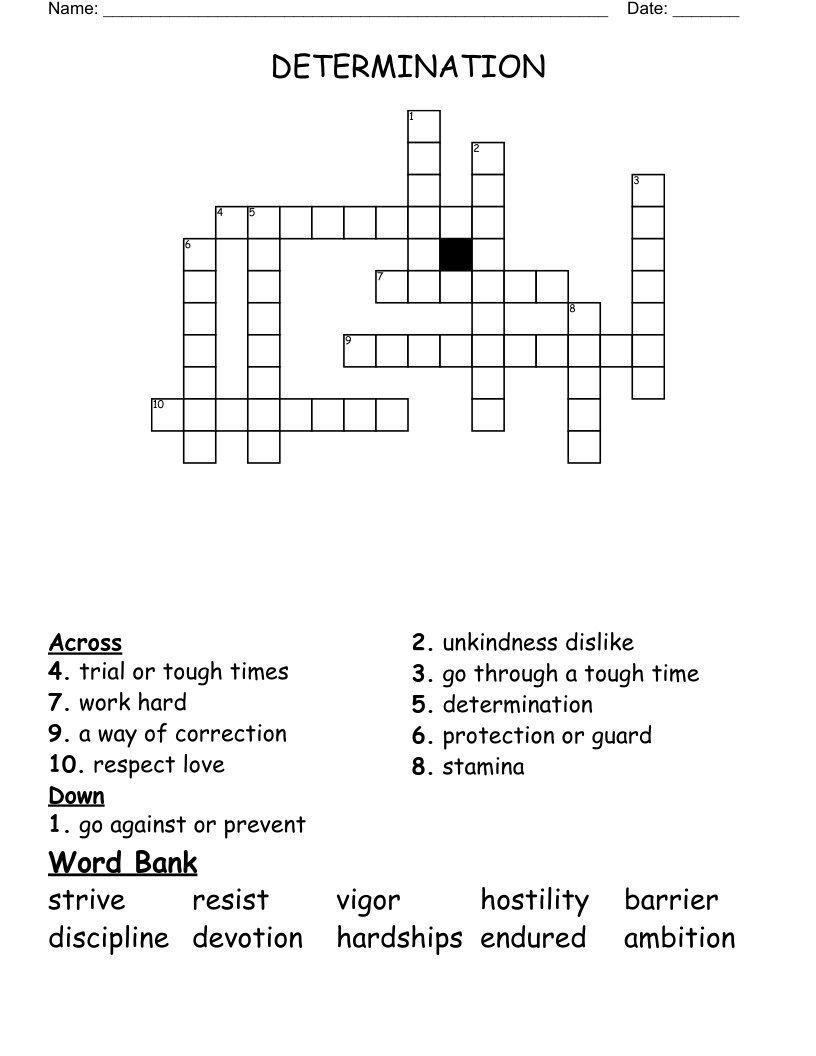                                          DETERMINATION Crossword