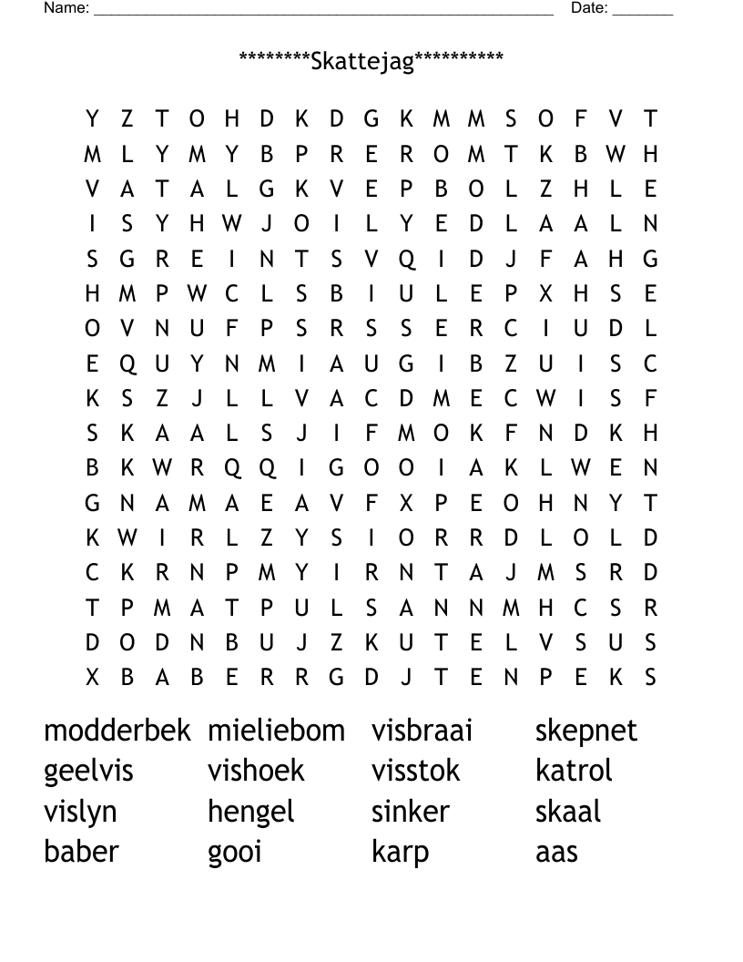                                             ********Skattejag********** Word Search