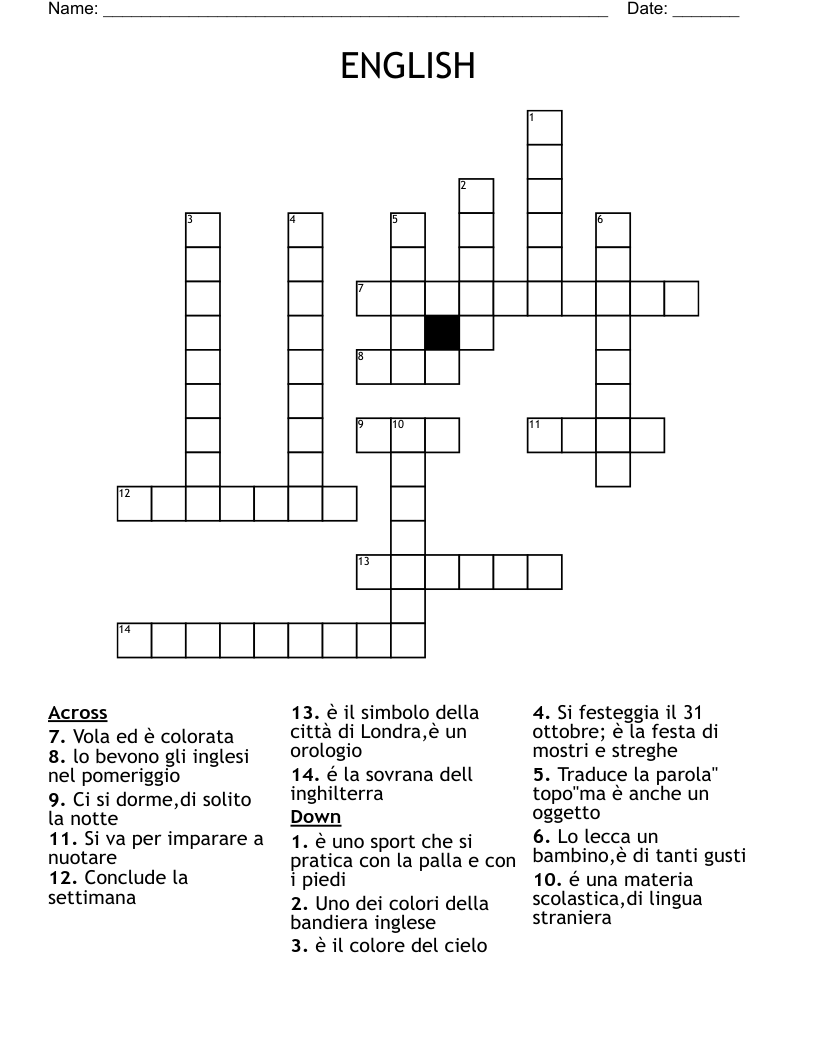                                                ENGLISH Crossword