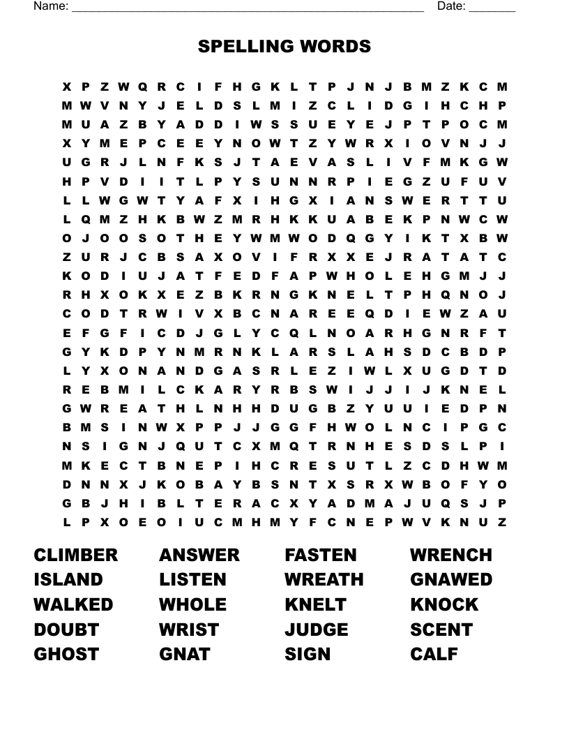                                                SPELLING WORDS  Word Search