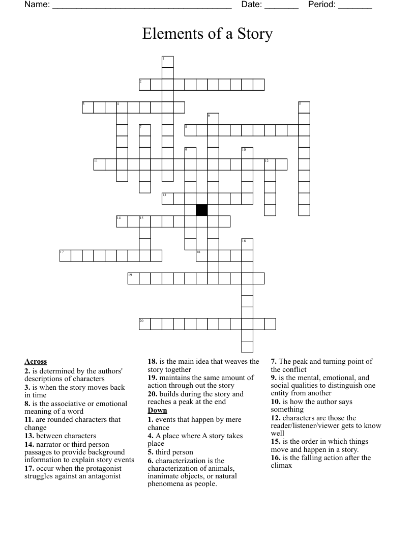                                                 Elements of a Story Crossword