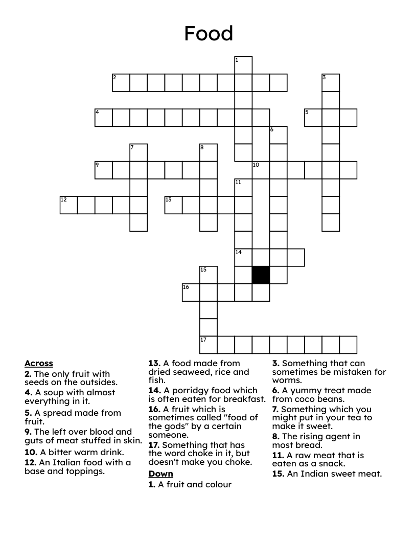                                                  Food Crossword