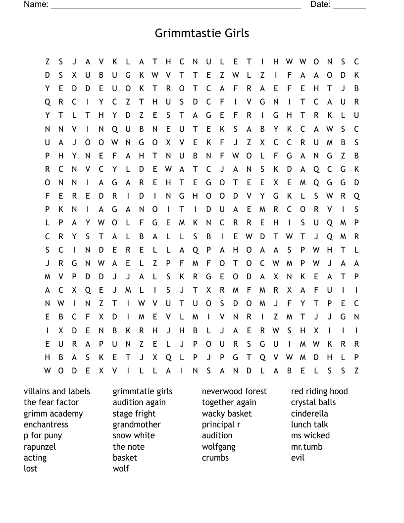                                                                Grimmtastie Girls Word Search