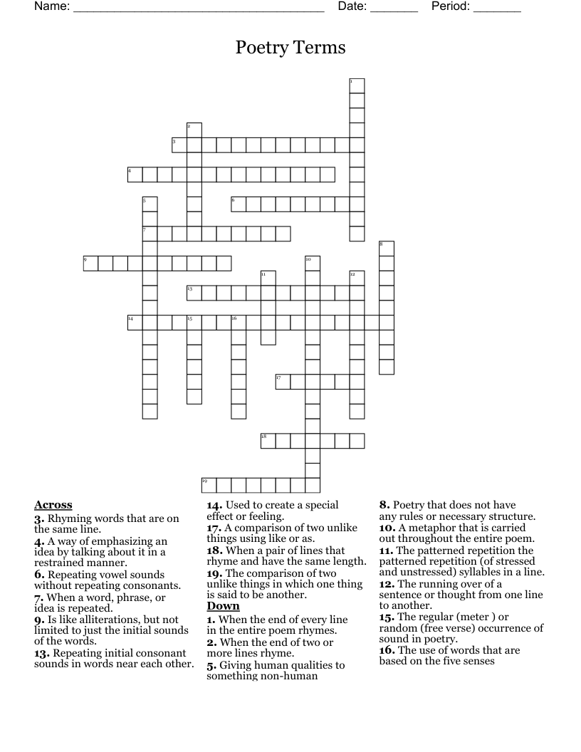                                                                               Poetry Terms Crossword
