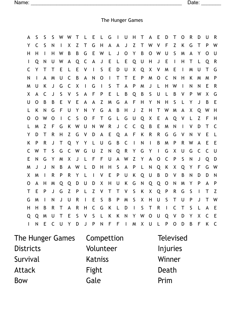                                                                                                       The Hunger Games Word Search