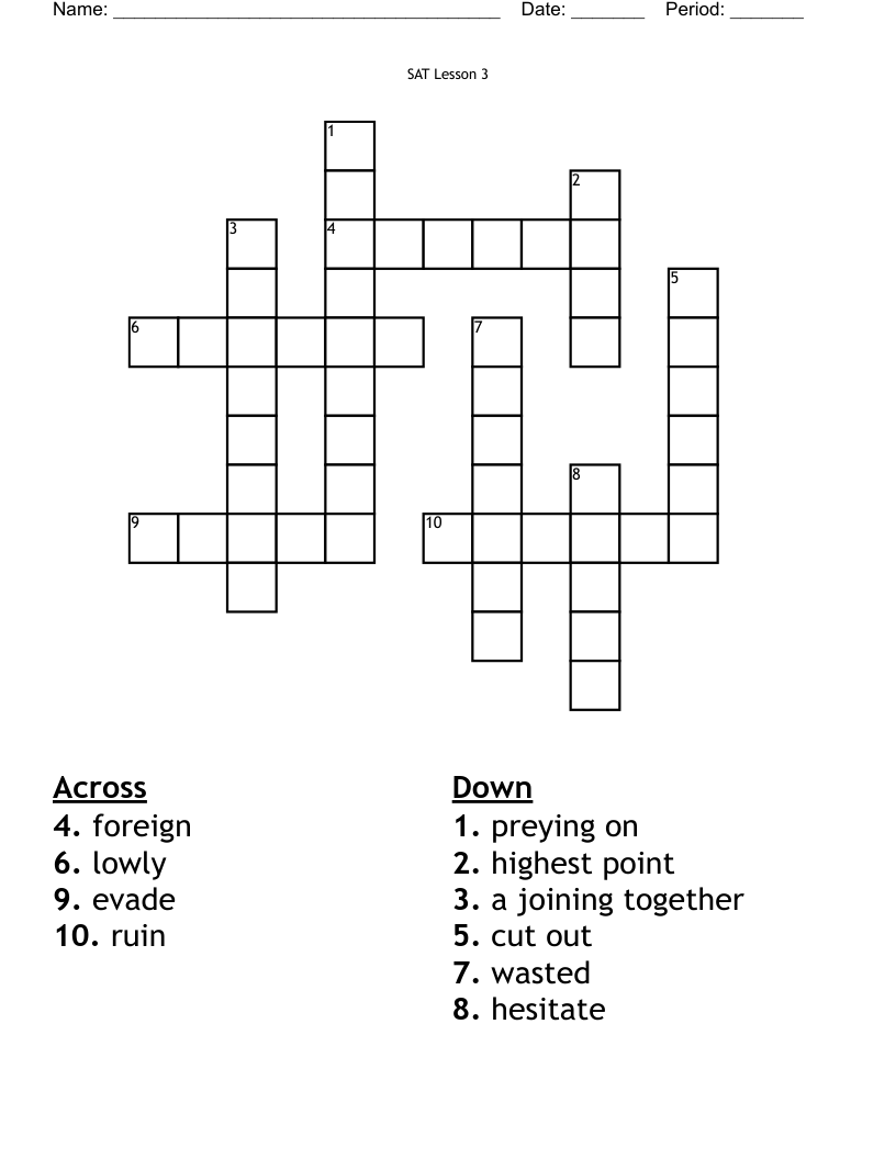                                                                                                                                                 SAT Lesson 3 Crossword