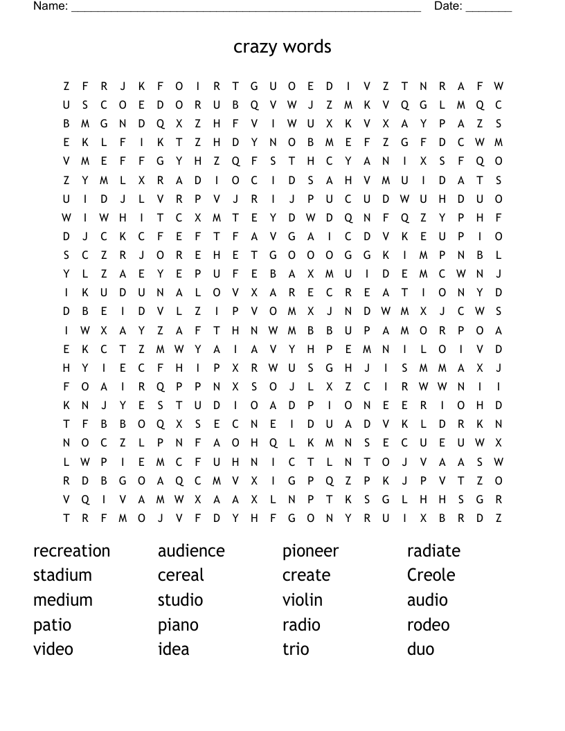                                                                crazy words Word Search