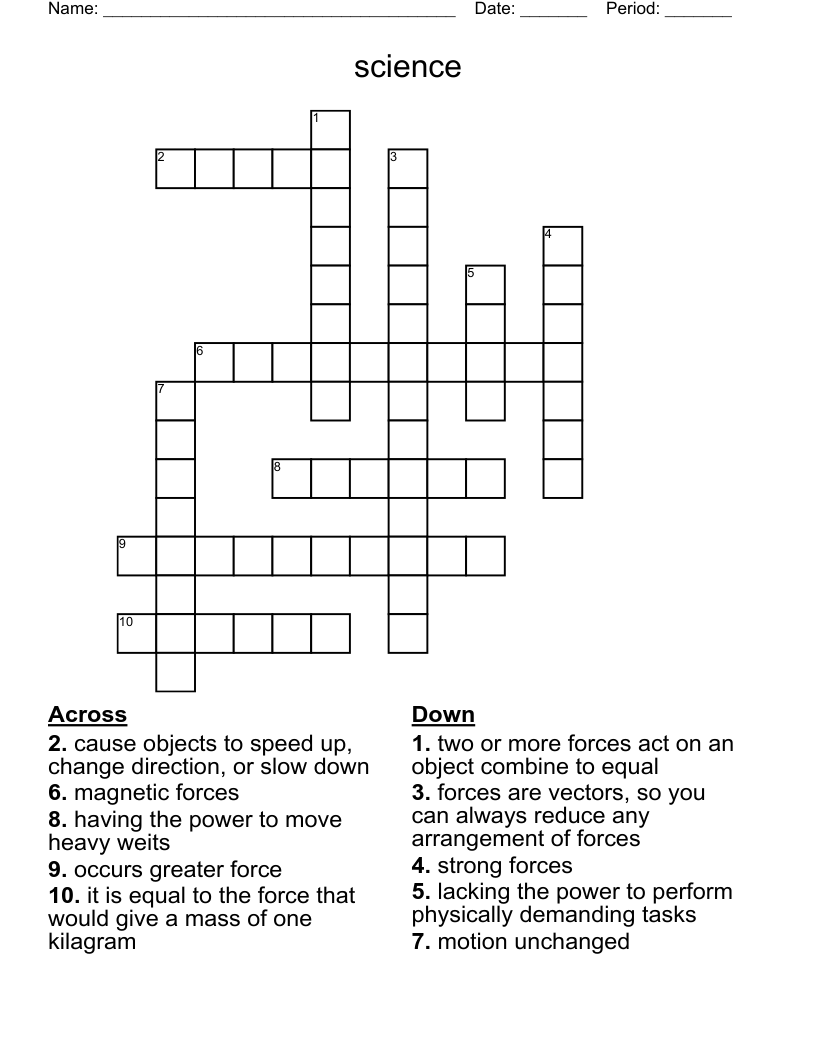                                                              science Crossword