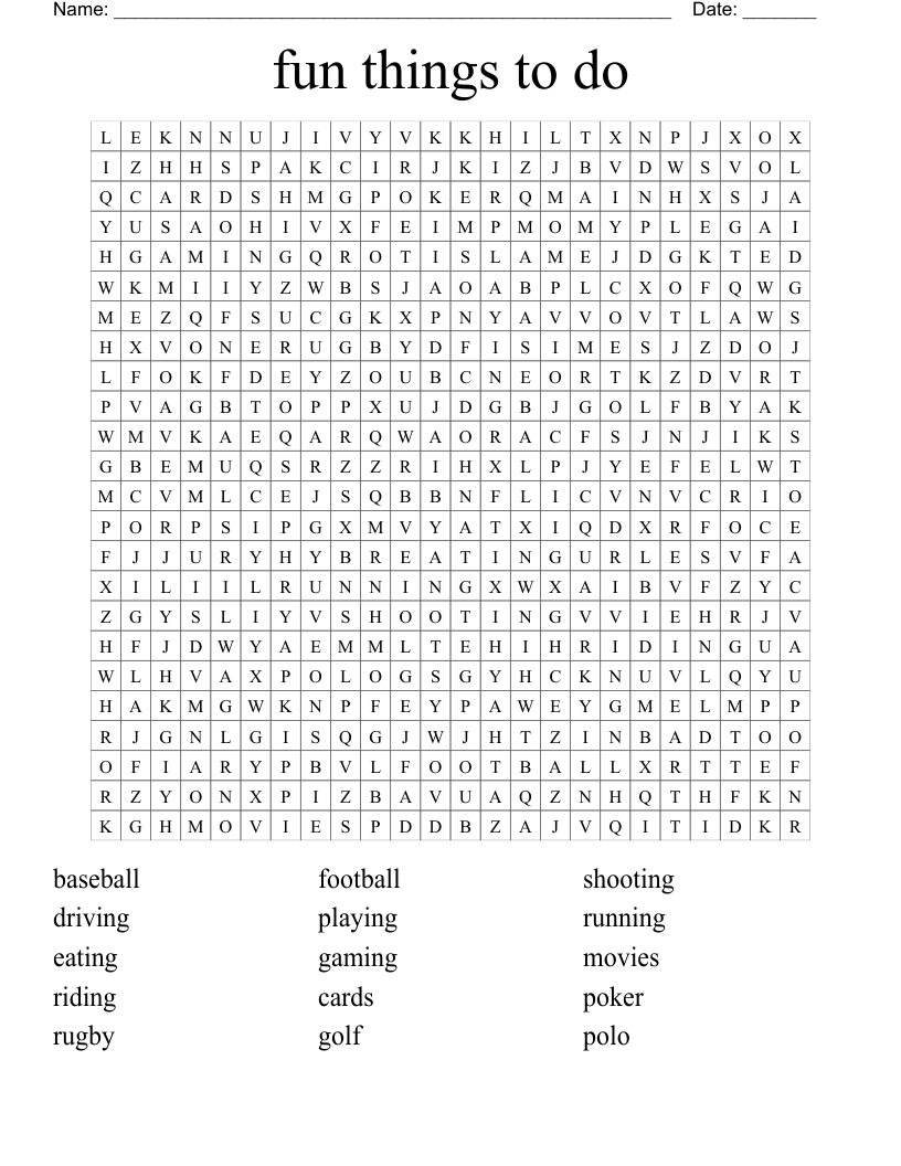          fun things to do Word Search