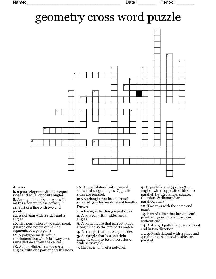         geometry cross word puzzle 