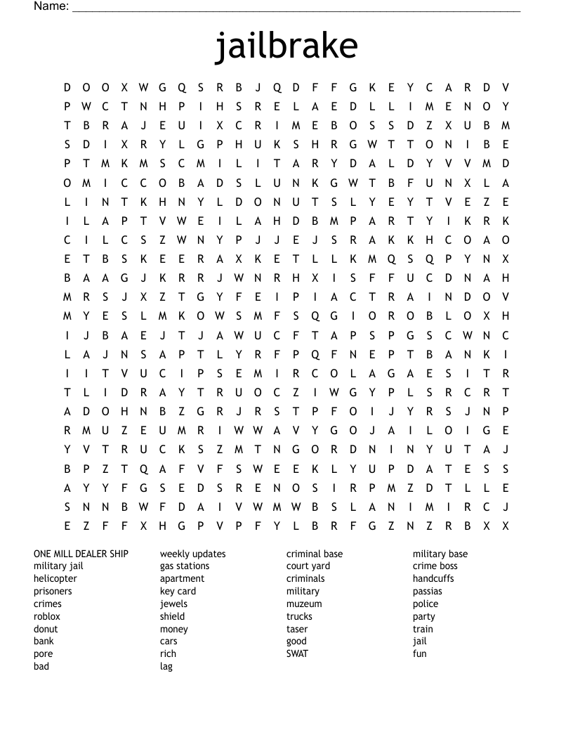     jailbrake  Word Search